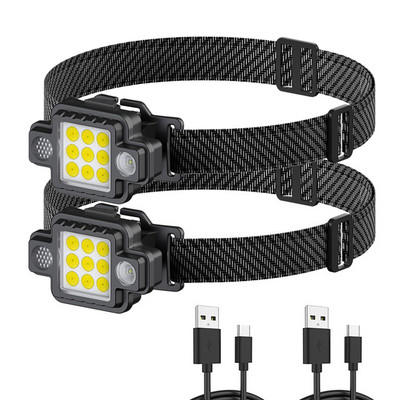COB+XPG Lanternă frontală montată pe cap USB TYPE-C Lanternă LED cu încărcare Lampă de lucru magnetică Roșu Albastru Intermitent Far de călătorie de noapte