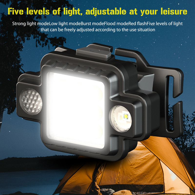 COB+XPG Lanternă frontală montată pe cap USB TYPE-C Lanternă LED cu încărcare Lampă de lucru magnetică Roșu Albastru Intermitent Far de călătorie de noapte