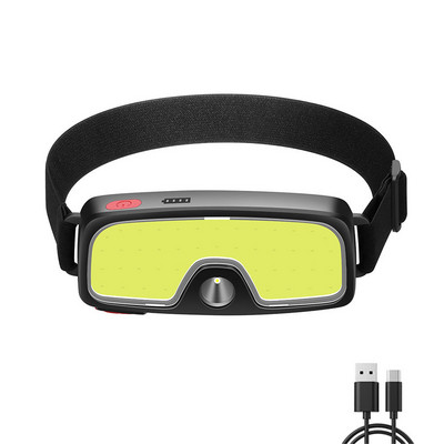 COB LED-es fejlámpa USB újratölthető tápellátású kijelző hordozható fényszóró, beépített 18650-es elemes kemping fejlámpa túralámpa