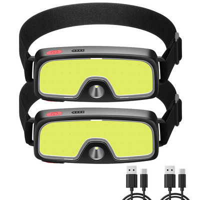 COB LED-es fejlámpa USB újratölthető tápellátású kijelző hordozható fényszóró, beépített 18650-es elemes kemping fejlámpa túralámpa