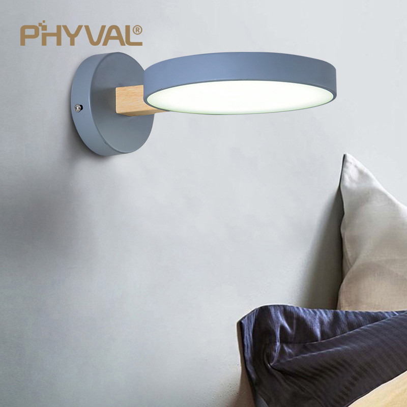 Nordic fali lámpák fa lámpatest lámpatest Modern éjjeli hálószoba lámpák kerek fa LED-es lámpák lakberendezési beltéri világítás