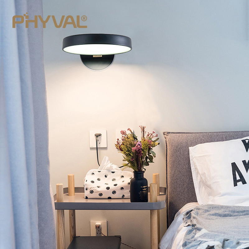 Nordic fali lámpák fa lámpatest lámpatest Modern éjjeli hálószoba lámpák kerek fa LED-es lámpák lakberendezési beltéri világítás