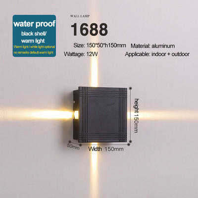 HIENA apvali kvadratinė lemputė Modernūs sieniniai šviestuvai sodo verandoje Ip65 vandeniui atsparus aukštyn žemyn apšvietimas lauko LED miegamojo lempos sieninis dekoras