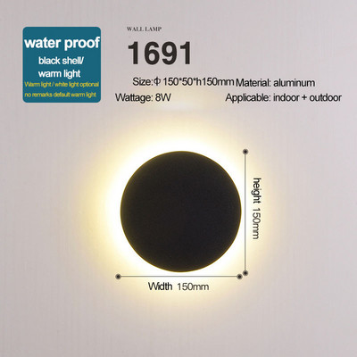 HIENA apvali kvadratinė lemputė Modernūs sieniniai šviestuvai sodo verandoje Ip65 vandeniui atsparus aukštyn žemyn apšvietimas lauko LED miegamojo lempos sieninis dekoras