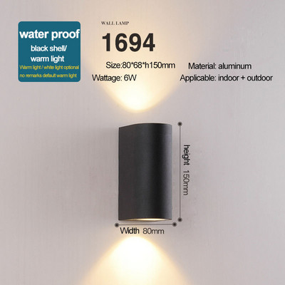 HIENA apvali kvadratinė lemputė Modernūs sieniniai šviestuvai sodo verandoje Ip65 vandeniui atsparus aukštyn žemyn apšvietimas lauko LED miegamojo lempos sieninis dekoras