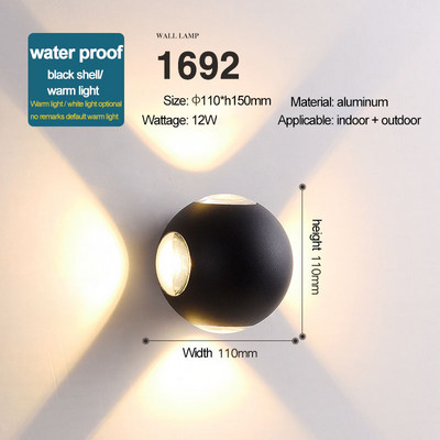 HIENA apvali kvadratinė lemputė Modernūs sieniniai šviestuvai sodo verandoje Ip65 vandeniui atsparus aukštyn žemyn apšvietimas lauko LED miegamojo lempos sieninis dekoras