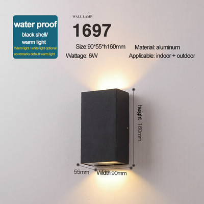 HIENA apvali kvadratinė lemputė Modernūs sieniniai šviestuvai sodo verandoje Ip65 vandeniui atsparus aukštyn žemyn apšvietimas lauko LED miegamojo lempos sieninis dekoras