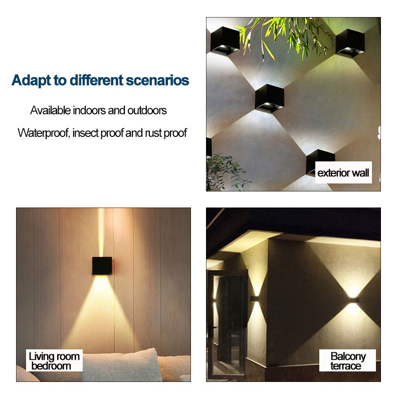 HIENA apvali kvadratinė lemputė Modernūs sieniniai šviestuvai sodo verandoje Ip65 vandeniui atsparus aukštyn žemyn apšvietimas lauko LED miegamojo lempos sieninis dekoras