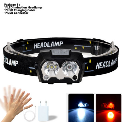 2020 8000LM USB nabíjateľná LED čelovka so vstavanou batériou a indukčným senzorom, 4-režimová LED čelovka na beh a rybolov
