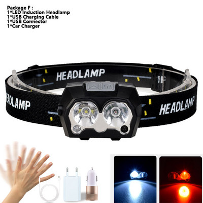 2020 8000LM USB nabíjateľná LED čelovka so vstavanou batériou a indukčným senzorom, 4-režimová LED čelovka na beh a rybolov