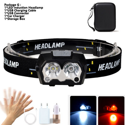 2020 8000LM USB nabíjateľná LED čelovka so vstavanou batériou a indukčným senzorom, 4-režimová LED čelovka na beh a rybolov