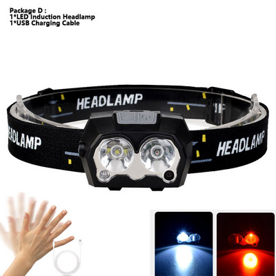 2020 8000LM USB nabíjateľná LED čelovka so vstavanou batériou a indukčným senzorom, 4-režimová LED čelovka na beh a rybolov