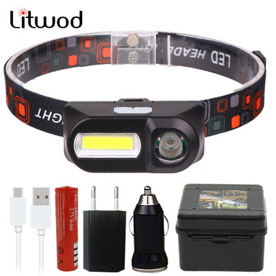 Mini COB LED svetlomet, čelovka, baterka, USB nabíjateľná 18650 baterka, nočné svetlomety
