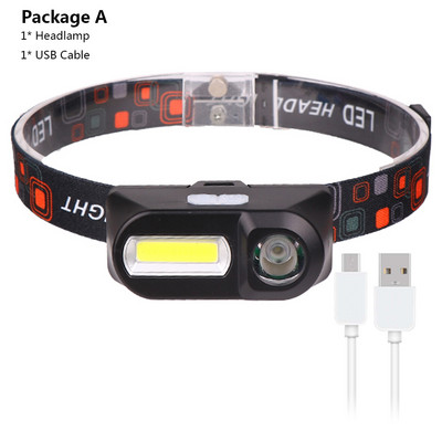 Mini COB LED svetlomet, čelovka, baterka, USB nabíjateľná 18650 baterka, nočné svetlomety