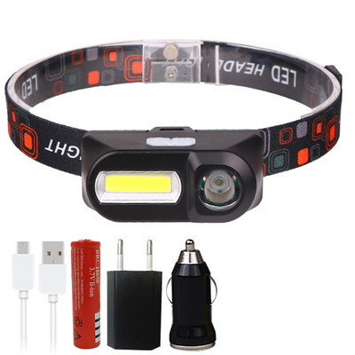 Mini COB LED svetlomet, čelovka, baterka, USB nabíjateľná 18650 baterka, nočné svetlomety