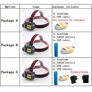 мощен акумулаторен 3 Led COB USB фар фарове 18650 предна глава лампа фенерче фенерче за риболов къмпинг