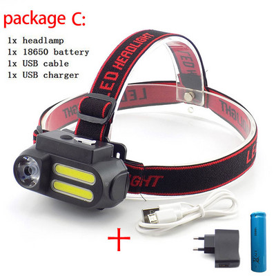 Lanternă puternică, reîncărcabilă, 3 LED COB USB, far 18650 cu cap frontal, lanternă, lanternă pentru pescuit camping