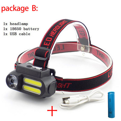 Lanternă puternică, reîncărcabilă, 3 LED COB USB, far 18650 cu cap frontal, lanternă, lanternă pentru pescuit camping