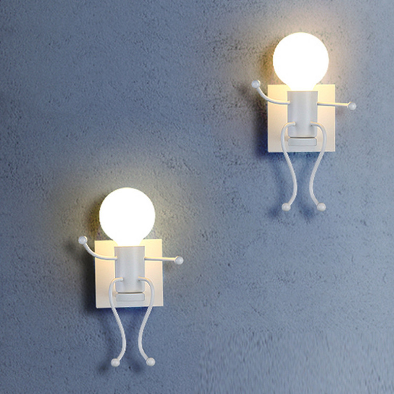 Humanoid kreatív fali lámpa Fém éjjeli fali lámpa Modern dekoráció falikarok Világítás Rajzfilm baba fali lámpák LED fali lámpa