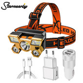 Pārnēsājams 5 LED galvenais lukturis, iebūvēts 14500 bateriju zibspuldzes USB uzlādējams galvas lukturītis āra kempinga makšķerēšanas lukturis