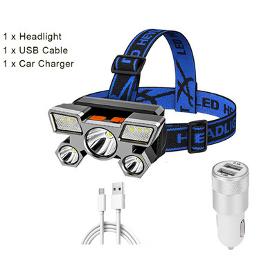 Преносим 5 LED челник с вградена батерия 14500 фенерче USB акумулаторна фенерче фенерче фенерче за къмпинг на открито фарове за риболов