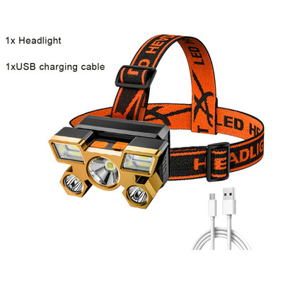 Pārnēsājams 5 LED galvenais lukturis, iebūvēts 14500 bateriju zibspuldzes USB uzlādējams galvas lukturītis āra kempinga makšķerēšanas lukturis