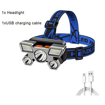Pārnēsājams 5 LED galvenais lukturis, iebūvēts 14500 bateriju zibspuldzes USB uzlādējams galvas lukturītis āra kempinga makšķerēšanas lukturis