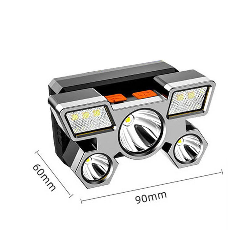 Pārnēsājams 5 LED galvenais lukturis, iebūvēts 14500 bateriju zibspuldzes USB uzlādējams galvas lukturītis āra kempinga makšķerēšanas lukturis