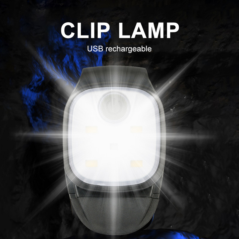 Lumini cu clemă cu LED-uri 4 moduri de iluminare Clip pentru lanternă cu LED-uri Lampă de avertizare de siguranță reîncărcabilă prin USB.