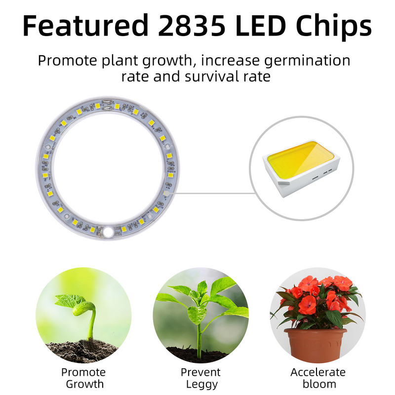 Lumină LED pentru creșterea plantelor, pentru interior, cu spectru complet, reglabilă USB, lumină pentru plante cu temporizator, seră, suculente, legume, flori