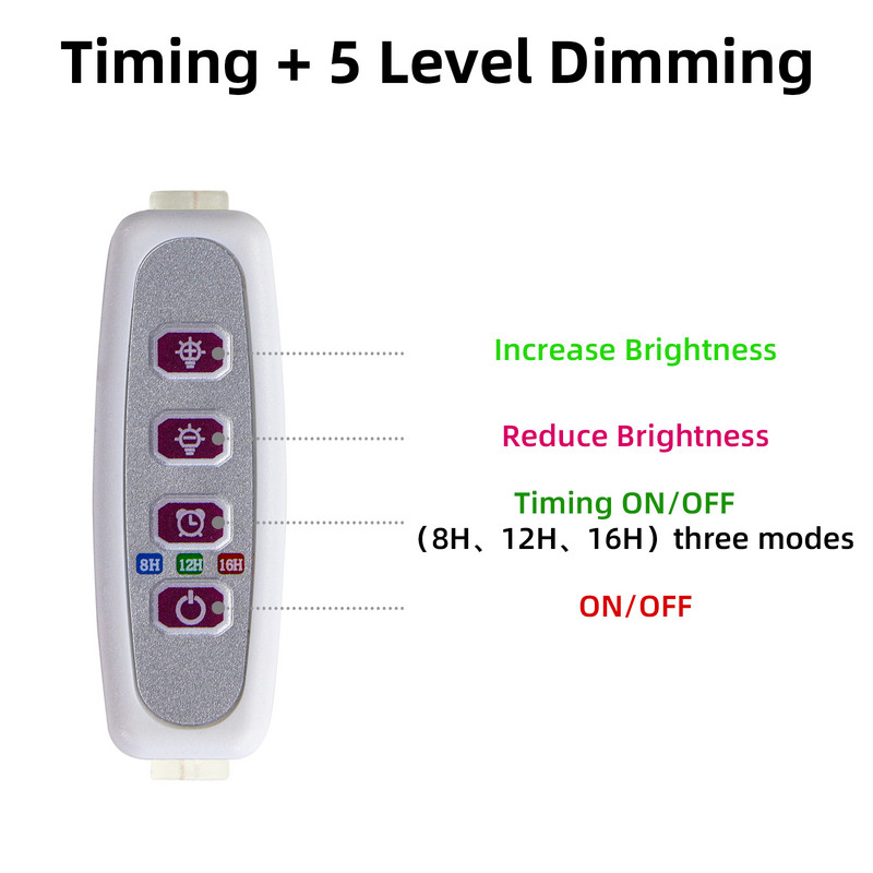 Lumină LED pentru creșterea plantelor, pentru interior, cu spectru complet, reglabilă USB, lumină pentru plante cu temporizator, seră, suculente, legume, flori