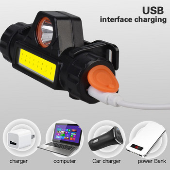 USB акумулаторен LED фар Мощен COB фар Фенерче Фенерче Водоустойчиво челно осветление с 1200mAh вградена батерия