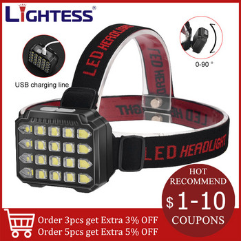 Προβολέας LED Fishing Headlight 20*5054 Lamp Bead USB Επαναφορτιζόμενο αδιάβροχο φως κάμπινγκ Super Bright Ενσωματωμένες μπαταρίες 18650