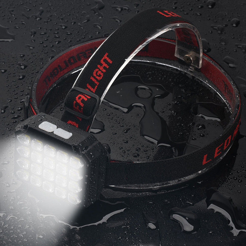 LED-es fejlámpa horgászfényszóró 20*5054 lámpagyöngy USB újratölthető vízálló kempinglámpa szuper fényes, beépített 18650 elemekkel