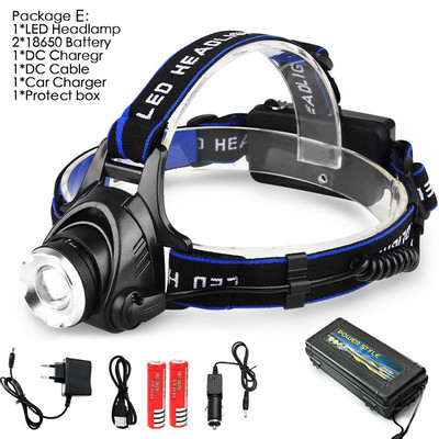 8000LM LED čelovka na rybárčenie T6/L2 3 režimy zoomovania vodeodolná super jasná kempingová lampa napájaná 2x18650 batériami