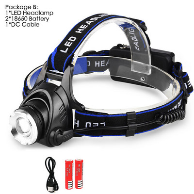 8000LM LED čelovka na rybárčenie T6/L2 3 režimy zoomovania vodeodolná super jasná kempingová lampa napájaná 2x18650 batériami