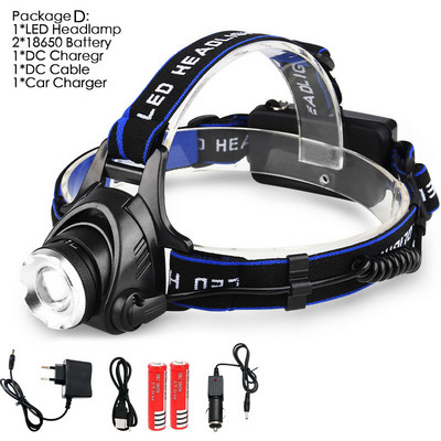 8000LM LED čelovka na rybárčenie T6/L2 3 režimy zoomovania vodeodolná super jasná kempingová lampa napájaná 2x18650 batériami