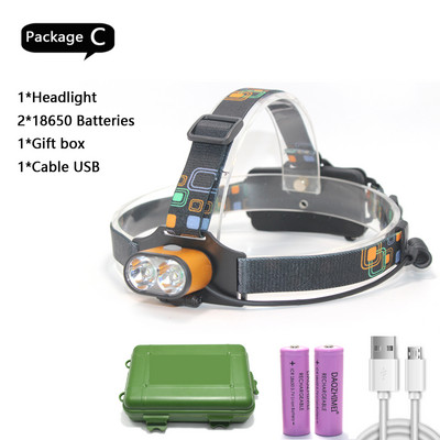 8000 lúmenov XM-T6 LED osvetlenie 2*T6 USB poľovnícka čelovka rybárska čelovka svetlomet svetlomet na bicykel 3 režimy LED svetlomet