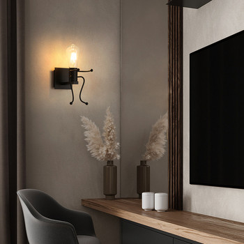 Креативна ретро вътрешна стенна лампа, анимационни метални стенни лампи Robot Black E27 за бар, спалня, кухня, ресторант, кафене, коридор