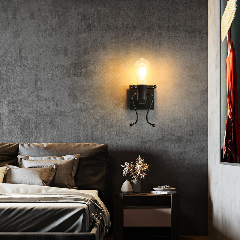 Radoša Retro iekštelpu sienas lampa, karikatūra metāla sienas lampas Robot Black E27 bāram, guļamistabai, virtuvei, restorānam, kafejnīcai, gaitenī