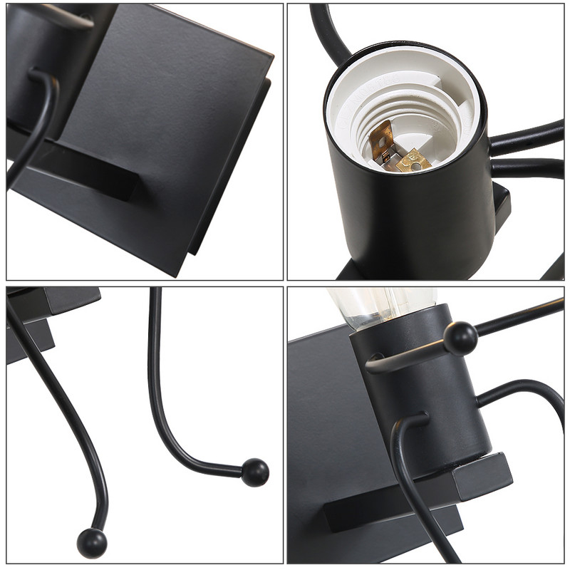 Radoša Retro iekštelpu sienas lampa, karikatūra metāla sienas lampas Robot Black E27 bāram, guļamistabai, virtuvei, restorānam, kafejnīcai, gaitenī