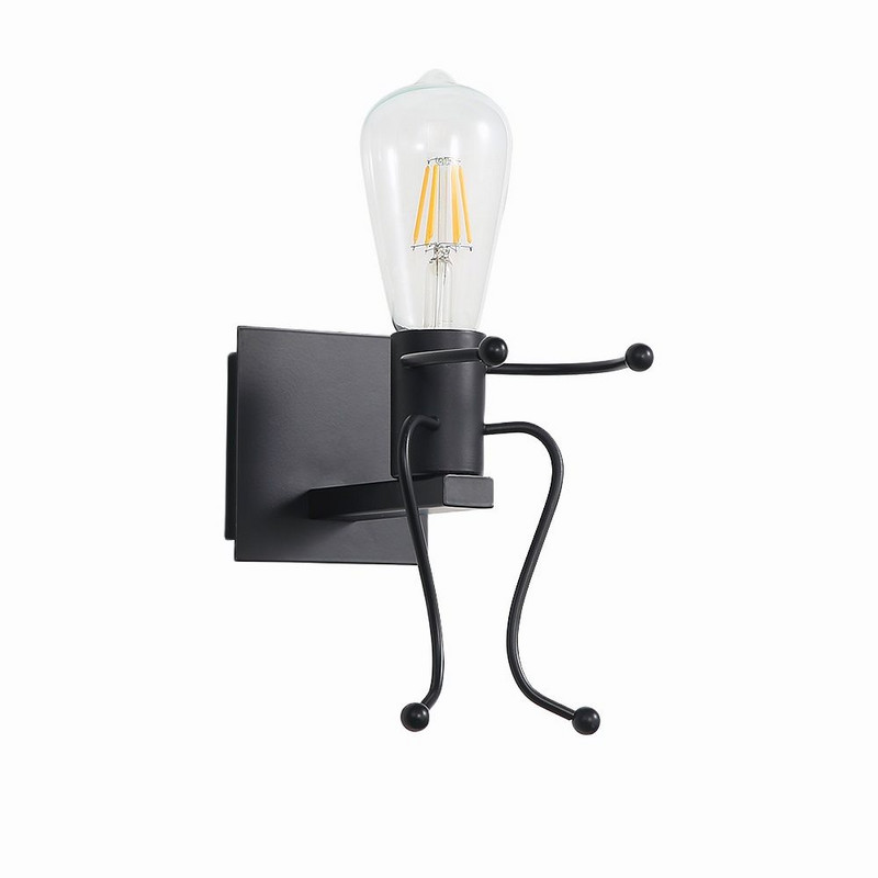 Radoša Retro iekštelpu sienas lampa, karikatūra metāla sienas lampas Robot Black E27 bāram, guļamistabai, virtuvei, restorānam, kafejnīcai, gaitenī