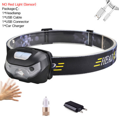 USB-vel újratölthető 10000Lm nagy teljesítményű fejlámpa újratölthető LED-es fényszóró mozgásérzékelő fej zseblámpa kemping zseblámpa lámpa