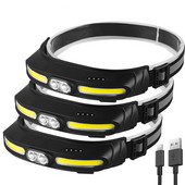 Lampă frontală COB Far de pescuit 5 moduri de iluminare Lanternă reîncărcabilă prin USB Lampă frontală pentru camping în aer liber Lampă portabilă de lucru