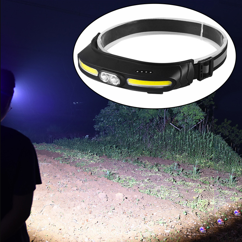 Lampă frontală COB Far de pescuit 5 moduri de iluminare Lanternă reîncărcabilă prin USB Lampă frontală pentru camping în aer liber Lampă portabilă de lucru