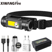 Új hordozható mini nagy teljesítményű LED-es fejlámpa XPE+COB USB újratölthető fényszóró beépített elemmel vízálló fejlámpa fejlámpa