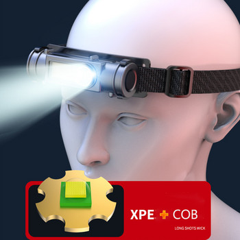 Νέος φορητός μίνι ισχυρός προβολέας LED XPE+COB USB Επαναφορτιζόμενος προβολέας Ενσωματωμένος προβολέας κεφαλής αδιάβροχος φακός κεφαλής