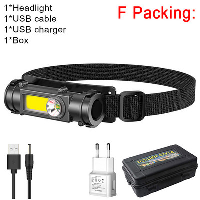 Új hordozható mini nagy teljesítményű LED-es fejlámpa XPE+COB USB újratölthető fényszóró beépített elemmel vízálló fejlámpa fejlámpa