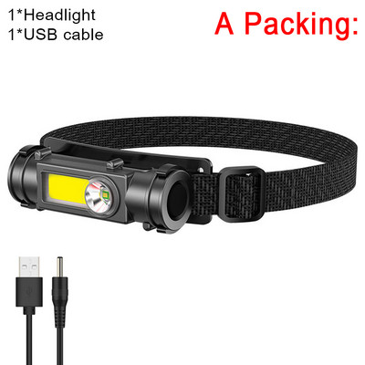 Új hordozható mini nagy teljesítményű LED-es fejlámpa XPE+COB USB újratölthető fényszóró beépített elemmel vízálló fejlámpa fejlámpa