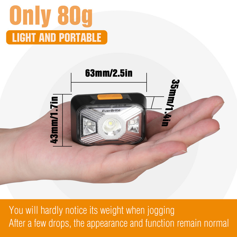 EverBrite LED-esilatern 4 valgustusrežiimi esilatern IPX4 veekindel, ideaalne jooksmiseks matkamiseks USB-laetav